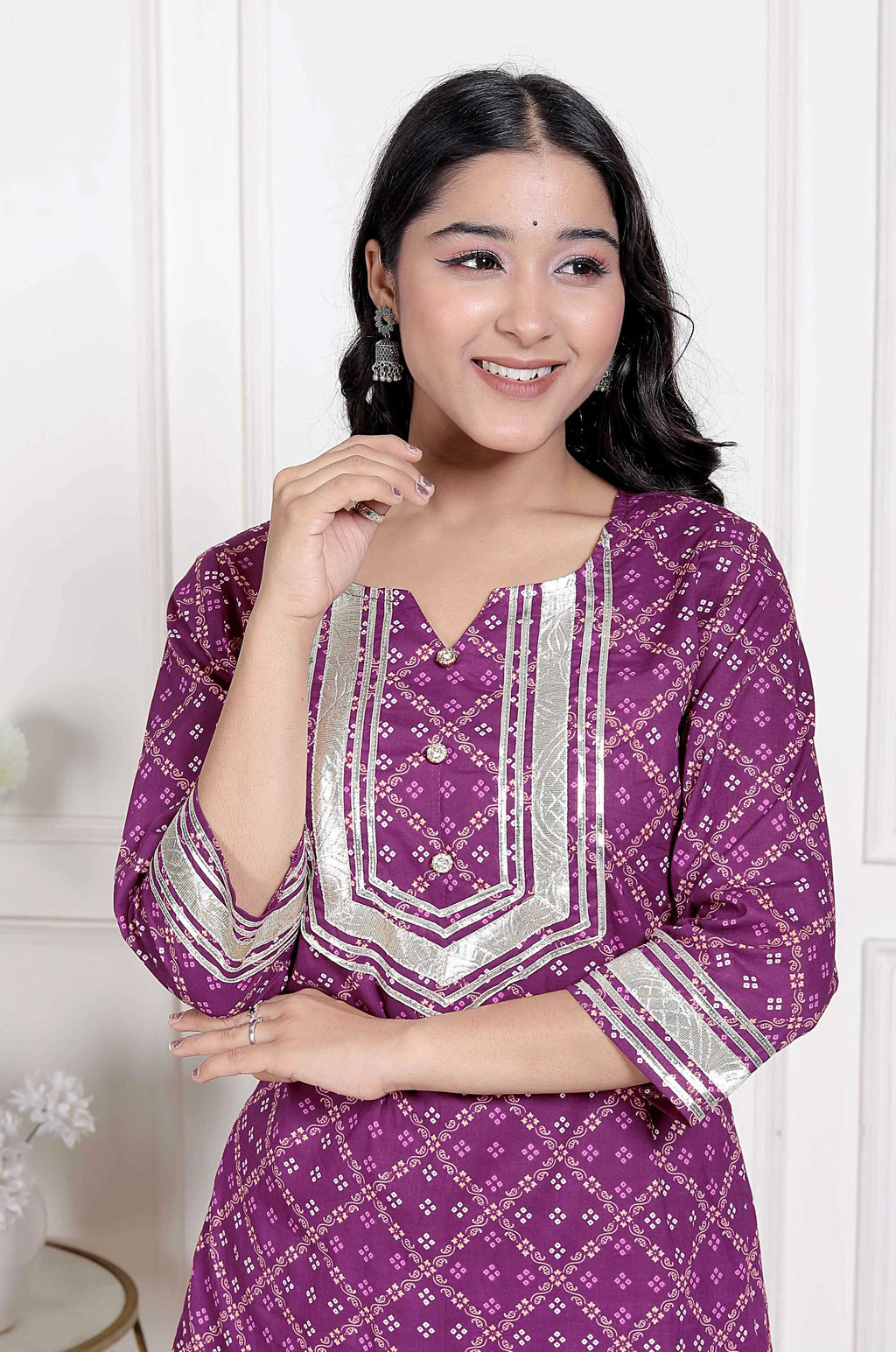 Miravan Women Cotton Magenta gota work Kurta with Flared Palazzo | Grocsy