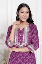 Miravan Women Cotton Magenta gota work Kurta with Flared Palazzo | Grocsy