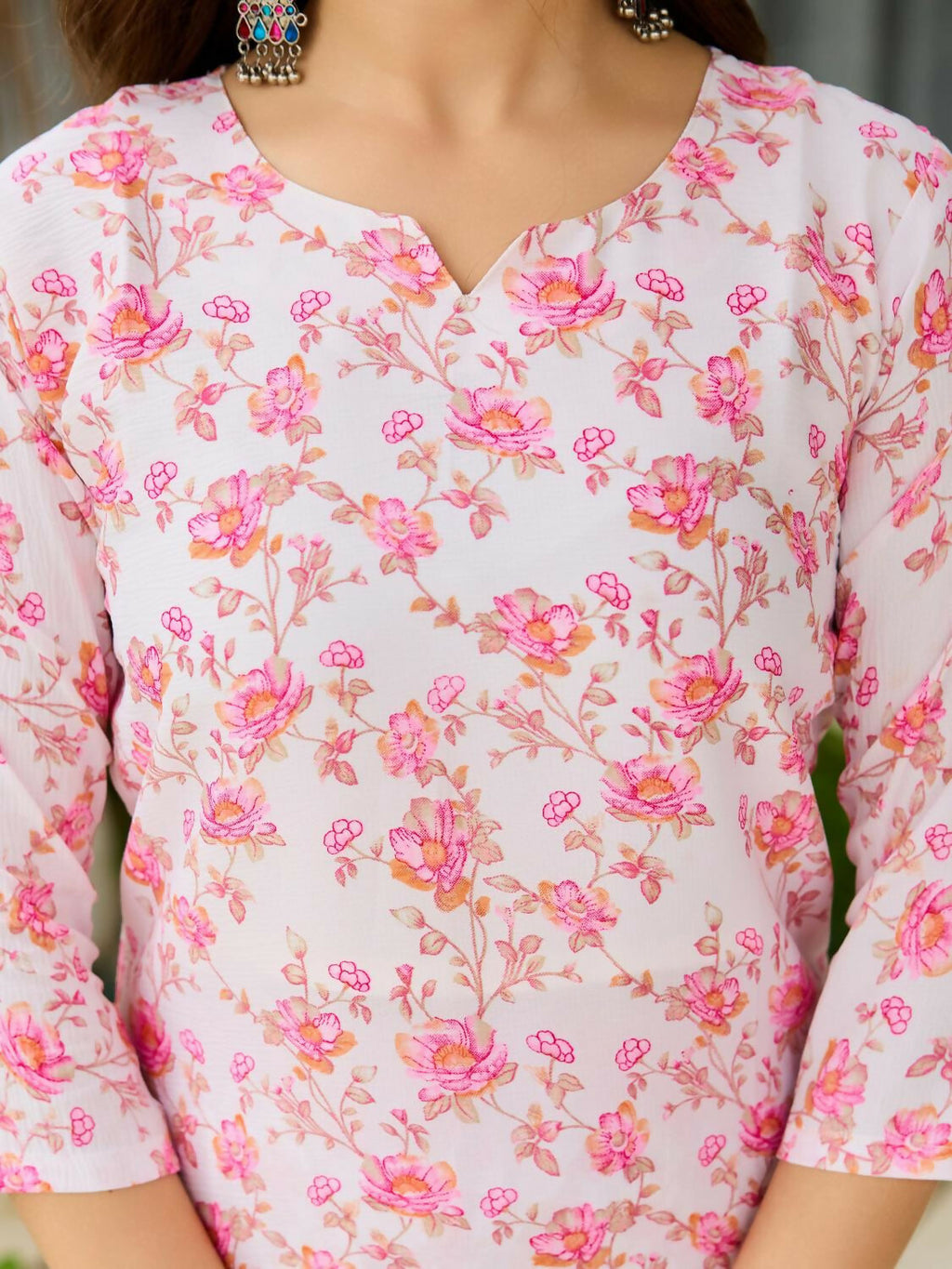 The52 Pink Women's Beautiful Printed Silk Blend Fabric with Straight Kurta, Pant and Dupatta Set | Grocsy