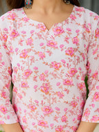 The52 Pink Women's Beautiful Printed Silk Blend Fabric with Straight Kurta, Pant and Dupatta Set | Grocsy