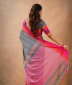 Exclusive Collection Grey Beautiful Khadi Cotton Handloom Saree | Grocsy