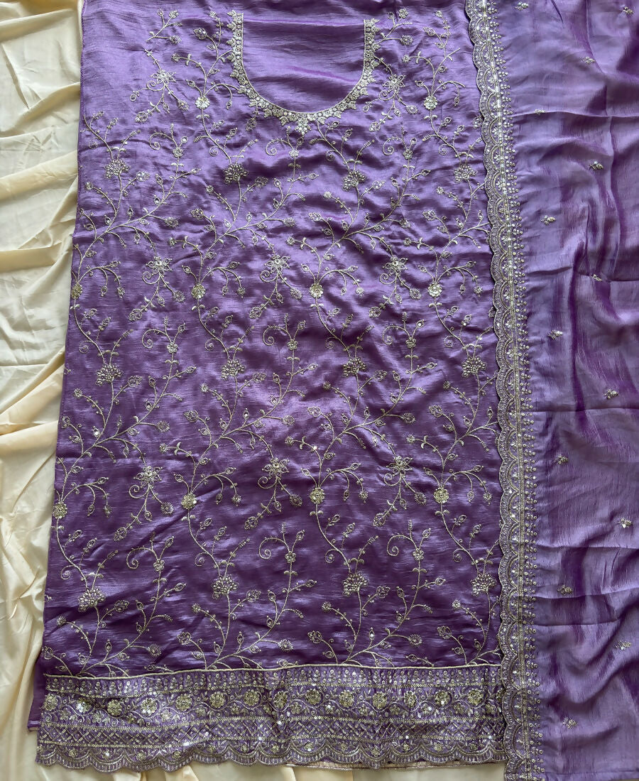 KC Lilac Silk Straight Suit For Women Heavy Embroidery Work | Grocsy