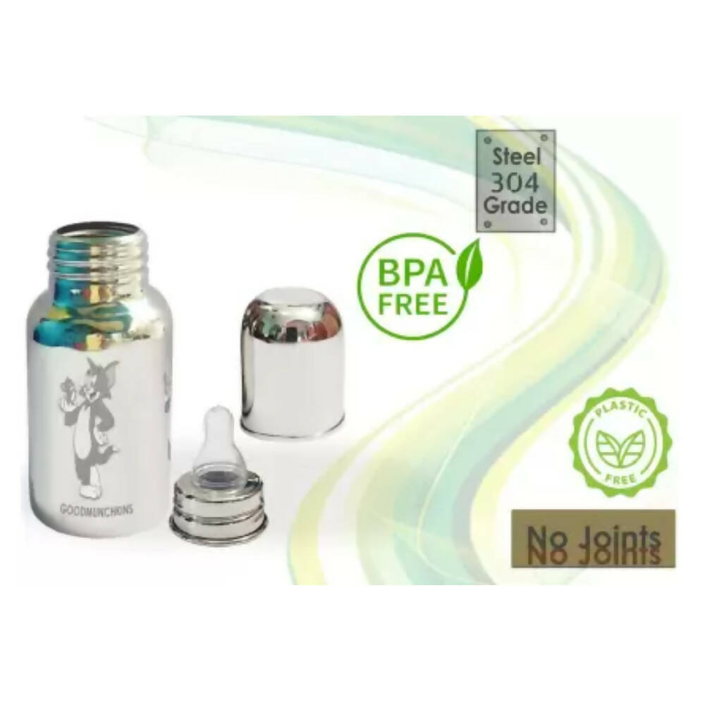 Goodmunchkins Stainless Steel Feeding Rustfree Bottle with 2 Anti Colic Silicone Nipple For Kids 300ml | Grocsy