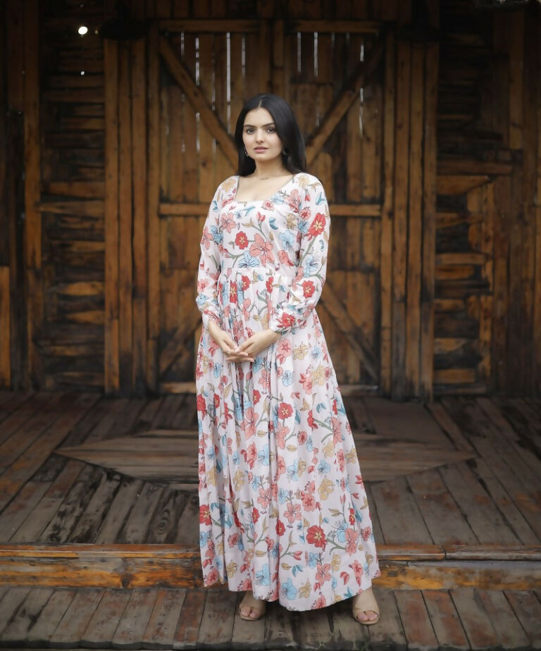 Jyoti Fashion Women's Multicolor Heavy Digital Printed Georgette Anarkali Dress | Grocsy
