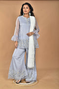 Morchari Women And Hand Embroidery Palazzo Set-Grey | Grocsy