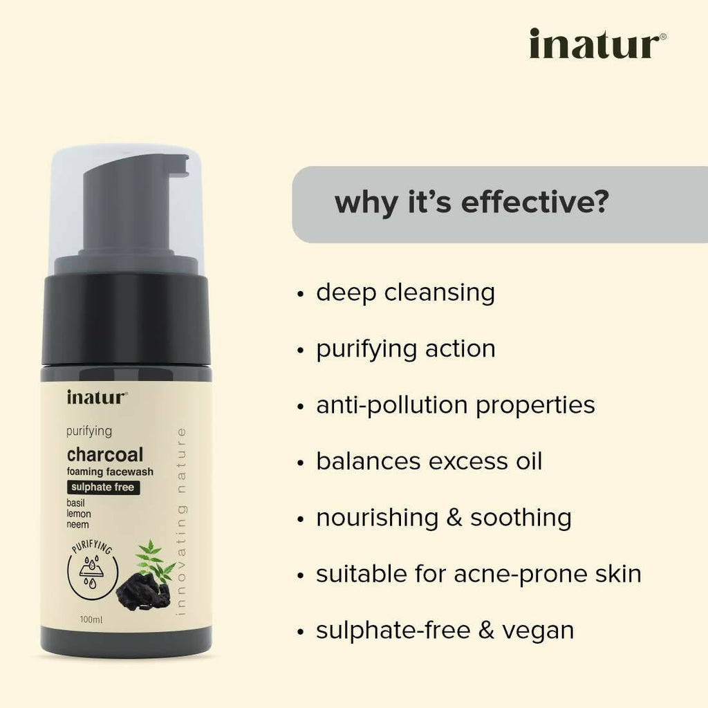 Inatur Charcoal Foaming Face Wash | Grocsy