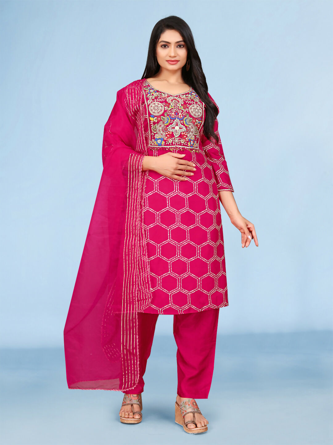 Joban Fashion Rani Cotton Premium Pure Viscose Print Dola With Handwork Kurta set | Grocsy