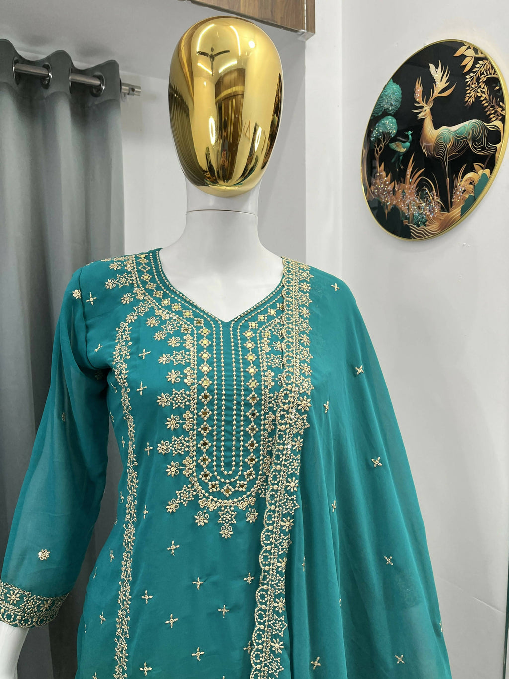 Teeya Creation Teal Color Faux Georgette Embroidery Work Party Wear Salwar Suit | Grocsy