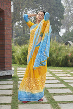 Vamsee Srivani Chikankari Yellow Organza Silk Saree | Grocsy
