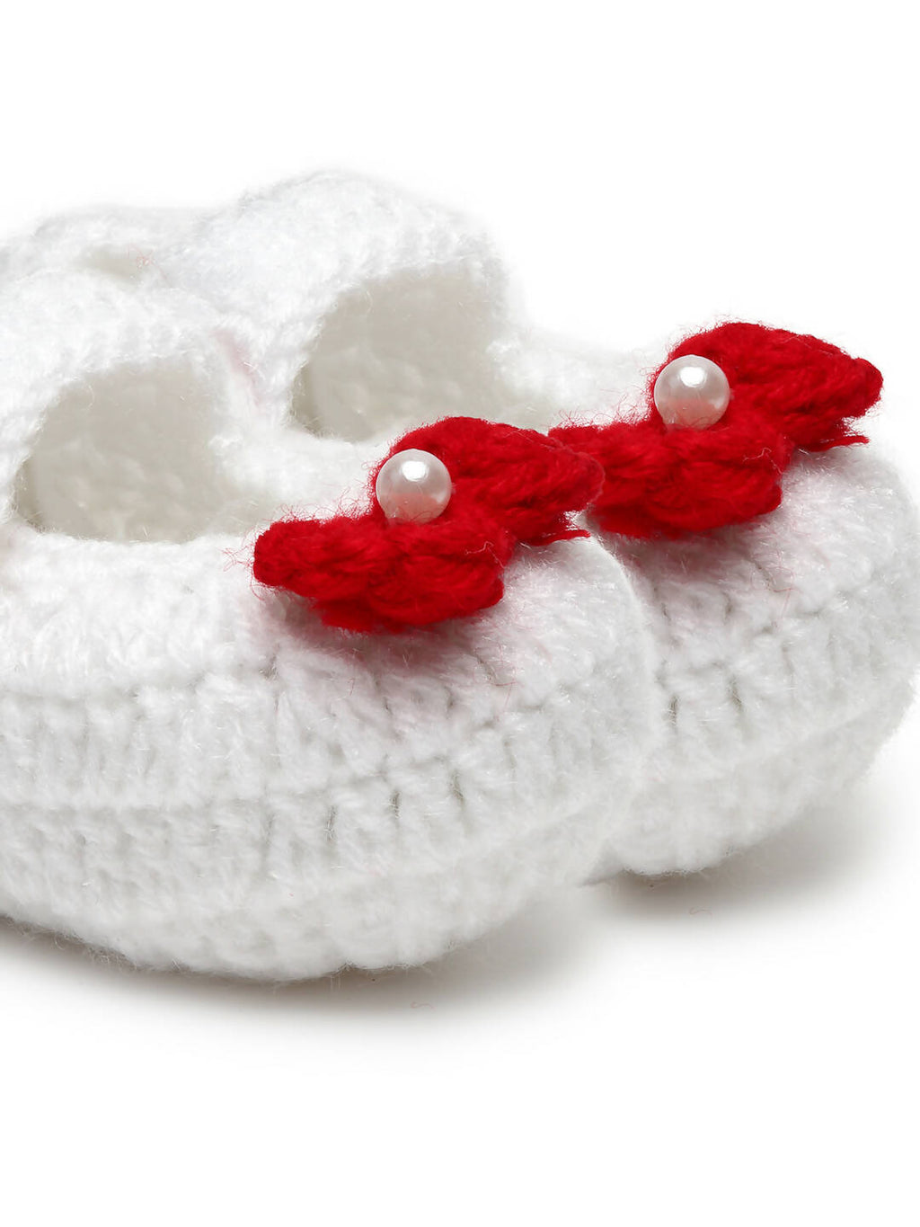 Chutput Kids Woollen Hand Knitted Bow Detailed Booties - White | Grocsy