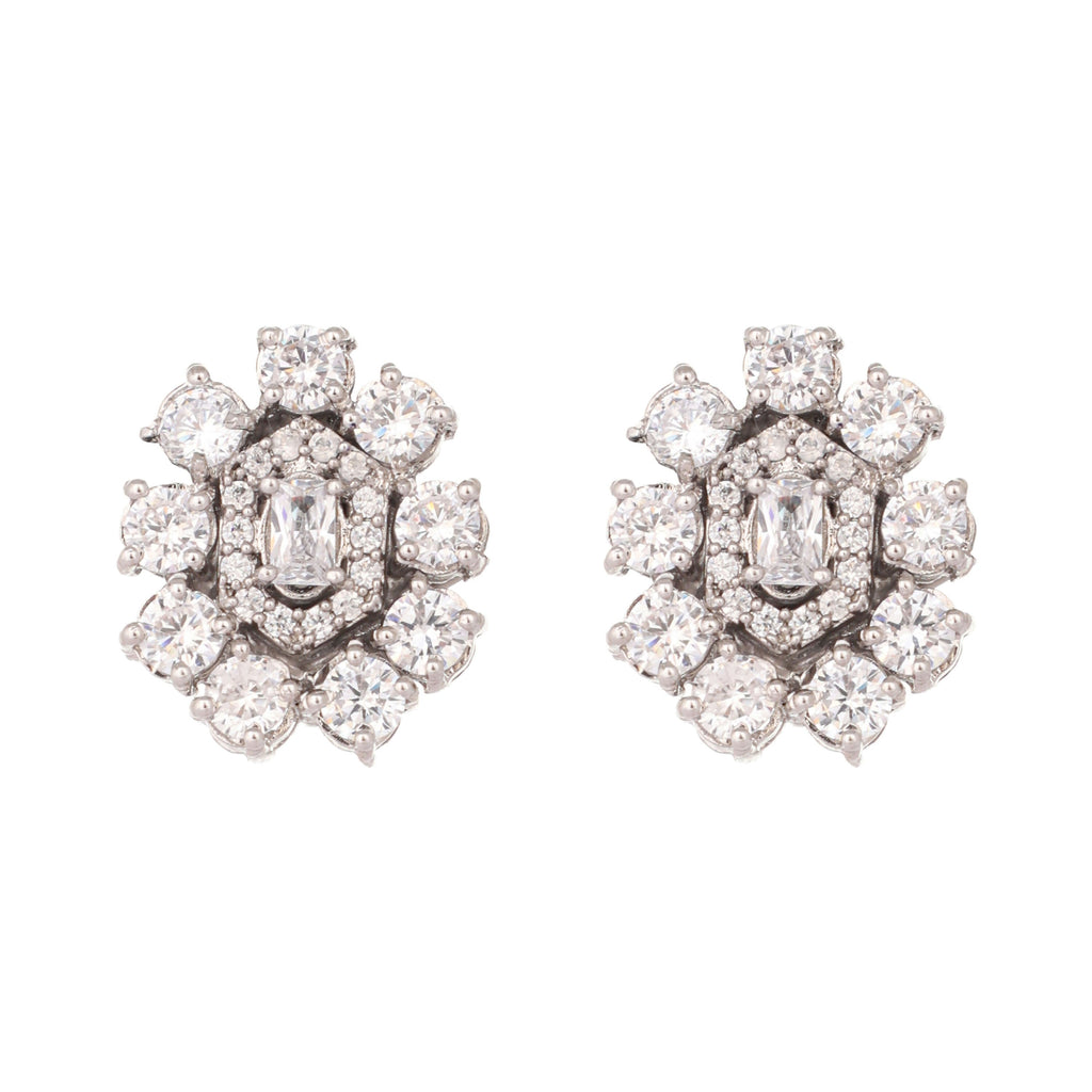 Nuyug Silver Blossom Diamond Studs | Grocsy