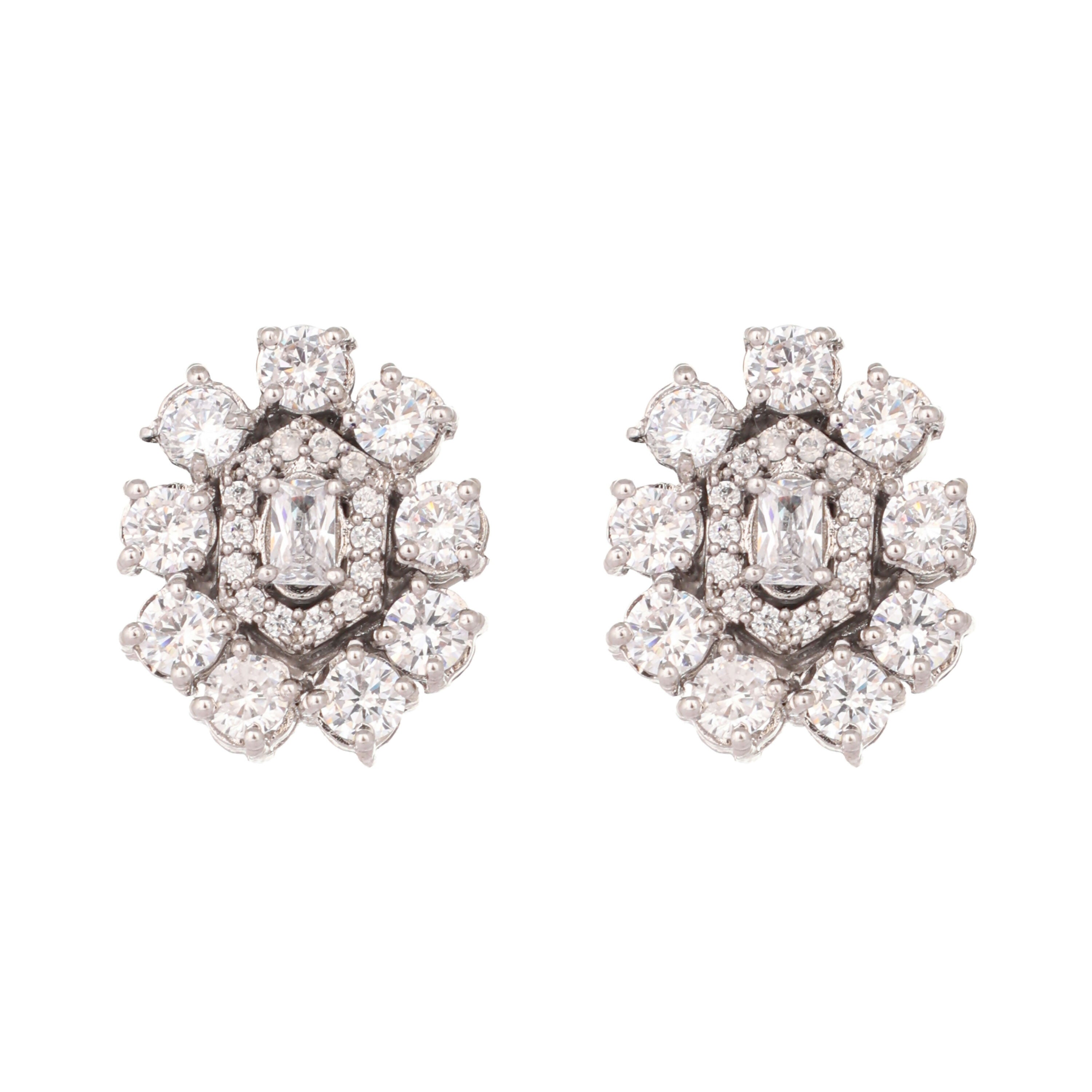 Nuyug Silver Blossom Diamond Studs | Grocsy