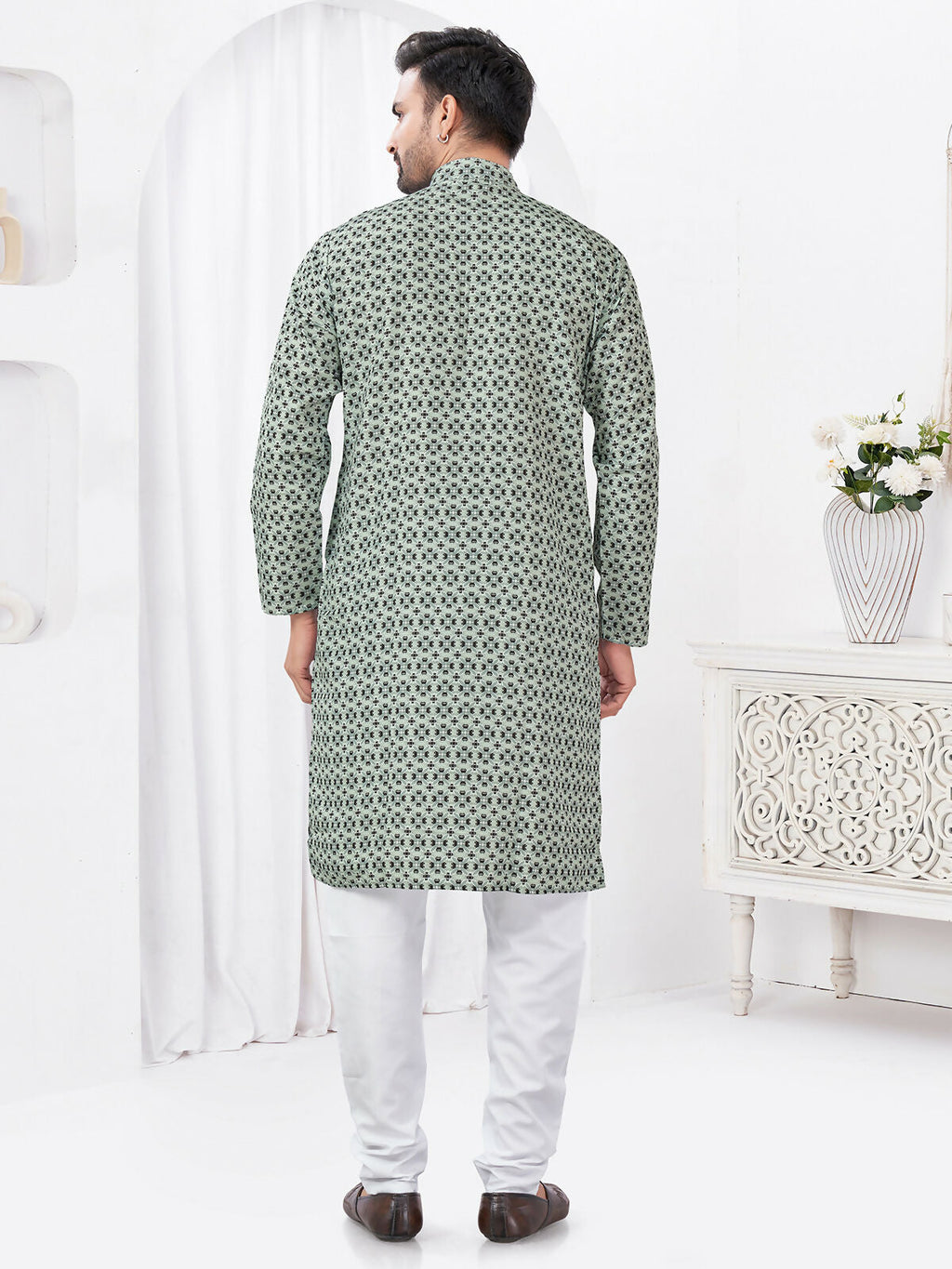 Joban Fashion Men's Rayon Cotton Grey Printed Kurta Pyjama set | Grocsy