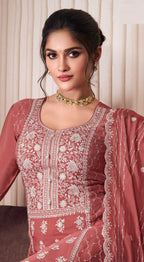 Anaita Peach Embroidered Work Silk Stitched Sharara Suit | Grocsy