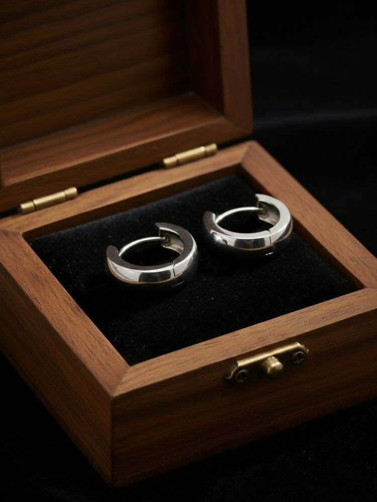 NVR Men's Silver Plated Hoop Earrings | Grocsy
