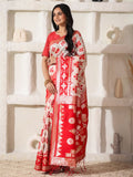 Shree Shyam Fashion Linen Cotton Red & White Saree | Grocsy
