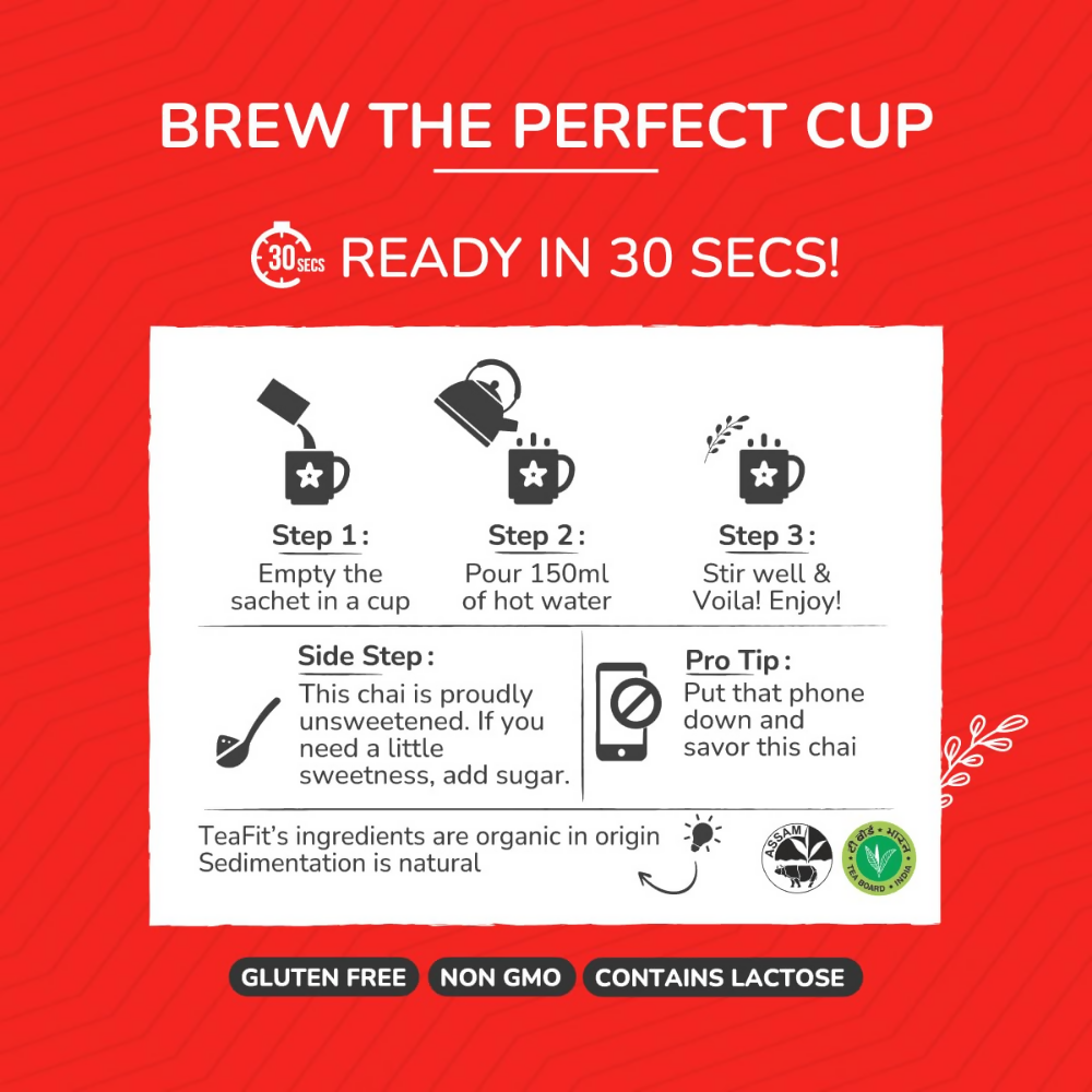 TeaFit Premium Zero Sugar Instant Tea Premix - Masala & Ginger | Grocsy