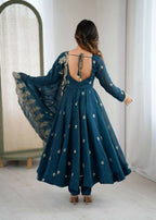 Teeya Creation Morepeach Color Crunchy Silk Embroidery Work Wedding Wear Gown | Grocsy
