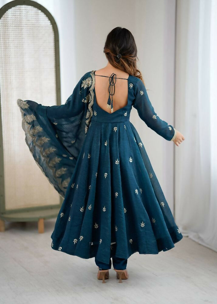 Teeya Creation Morepeach Color Crunchy Silk Embroidery Work Wedding Wear Gown | Grocsy