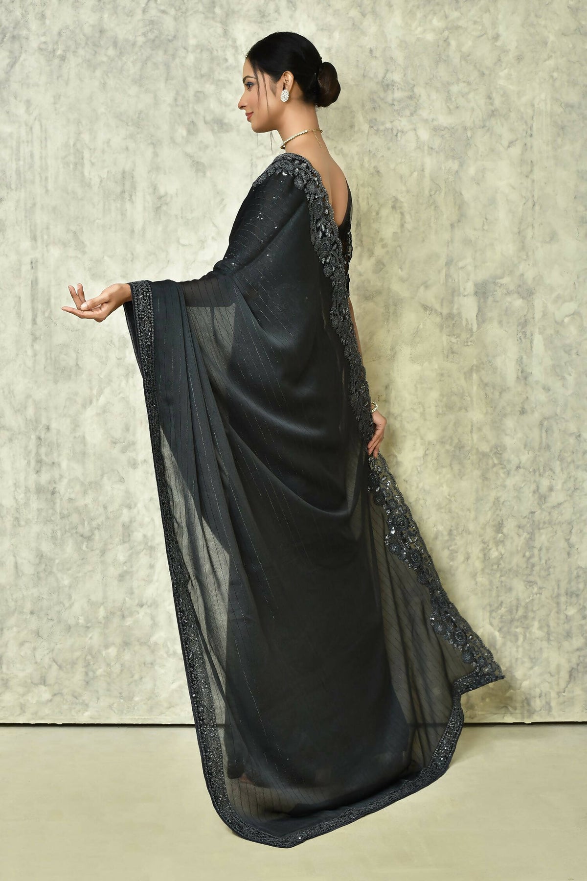 Black Silk Solid Designer Saree with Blouse - Purvi | Grocsy