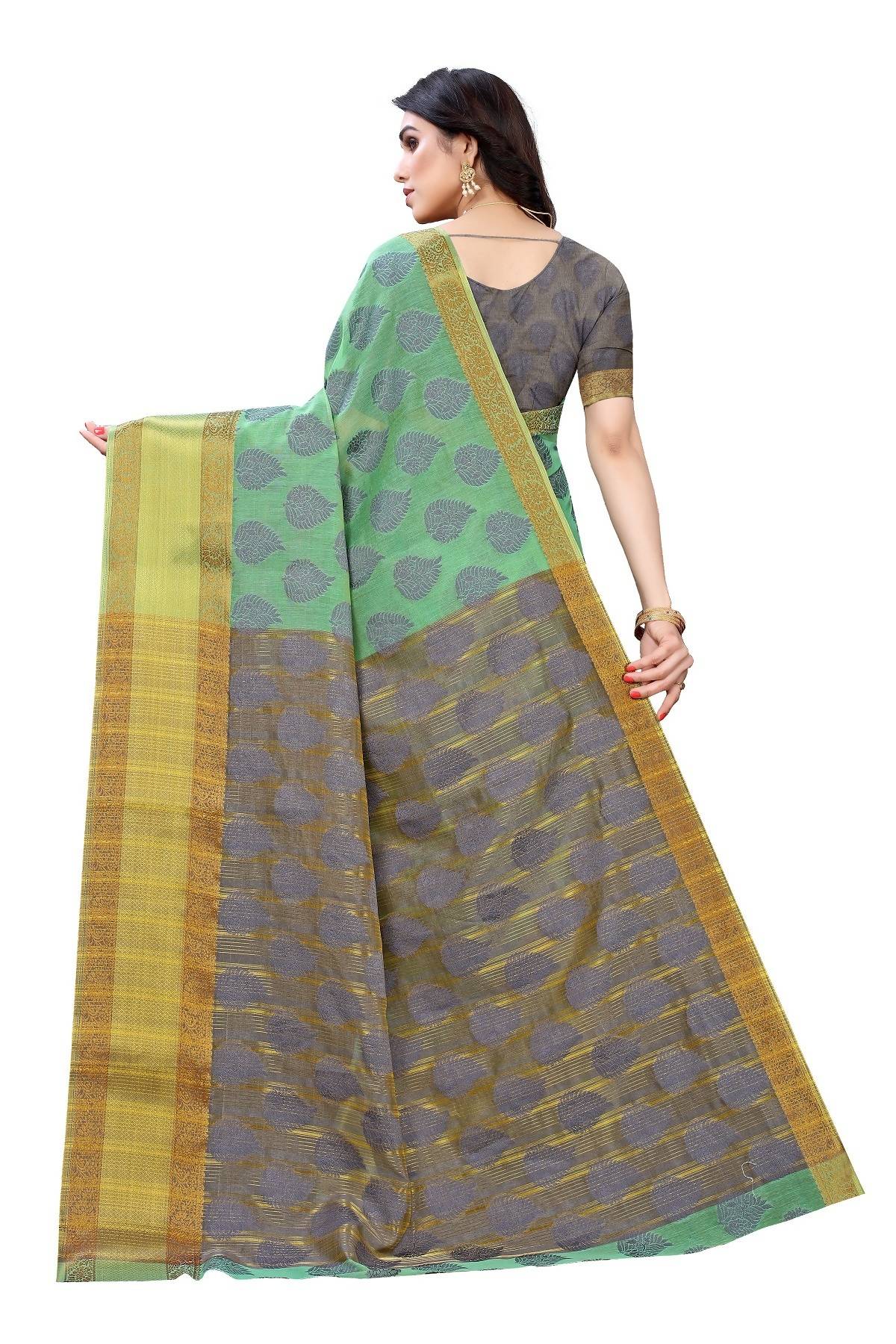 Vamika Green Jari Work Cotton Silk Saree (RIDHIMA GREEN) | Grocsy