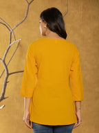 Yufta Women Mustard Chikankari Striped Regular Top | Grocsy