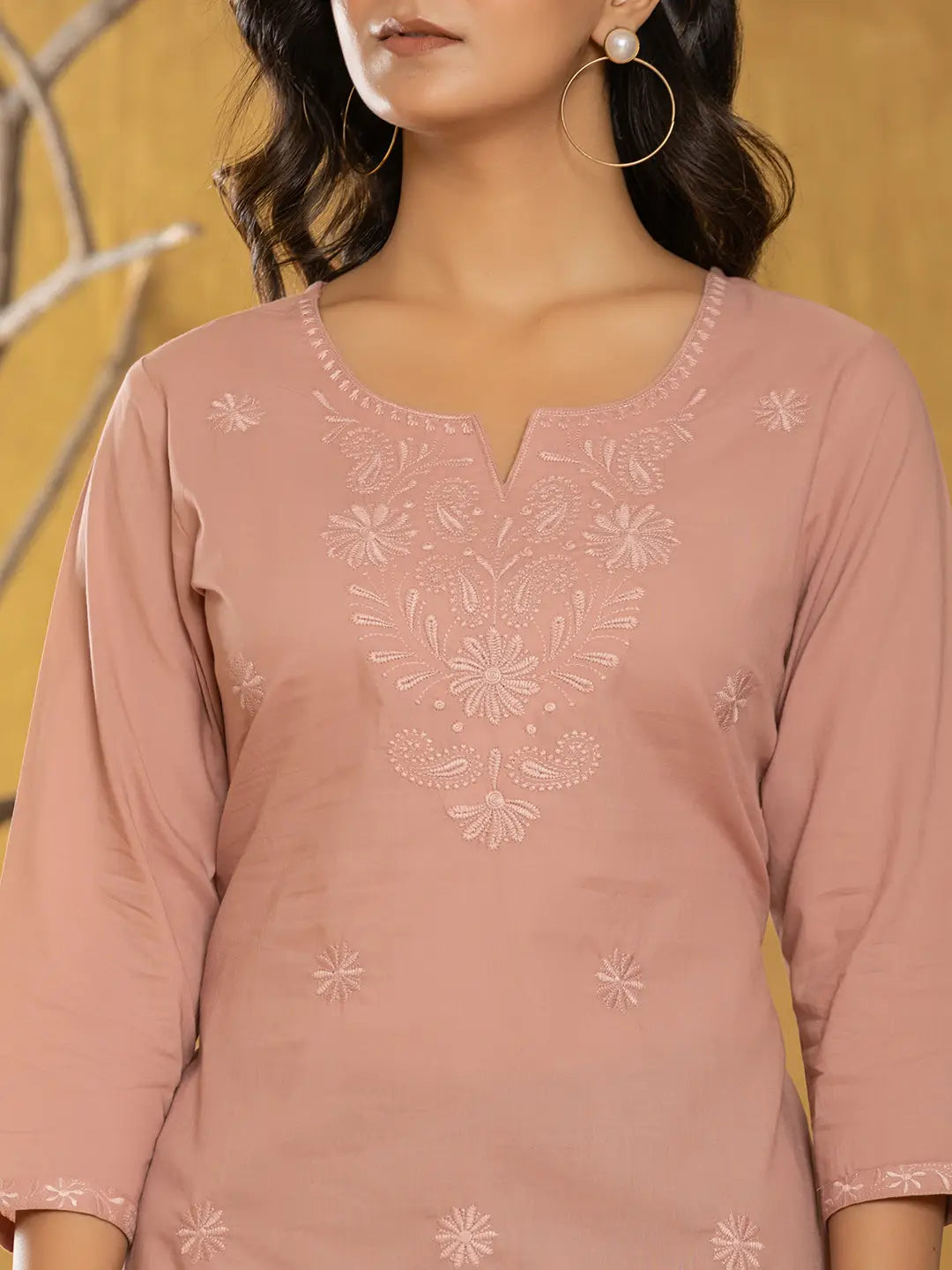 Yufta Women Rust Chikankari Striped Regular Top | Grocsy