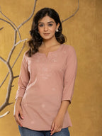 Yufta Women Rust Chikankari Striped Regular Top | Grocsy