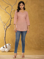 Yufta Women Rust Chikankari Striped Regular Top | Grocsy