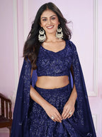 Tulsi Art Wonderful Navy Blue Sequins Georgette Wedding Wear Lehenga Choli | Grocsy