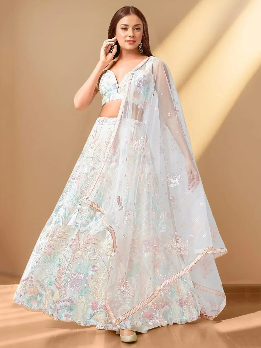 Tulsi Art Wonderful Off-White Sequins Net Reception Wear Lehenga Choli | Grocsy