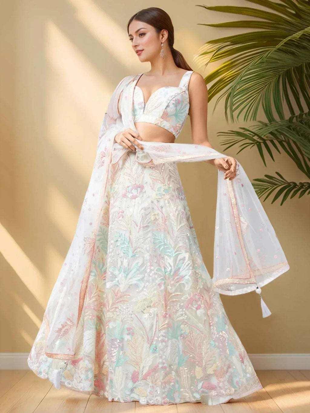 Tulsi Art Wonderful Off-White Sequins Net Reception Wear Lehenga Choli | Grocsy