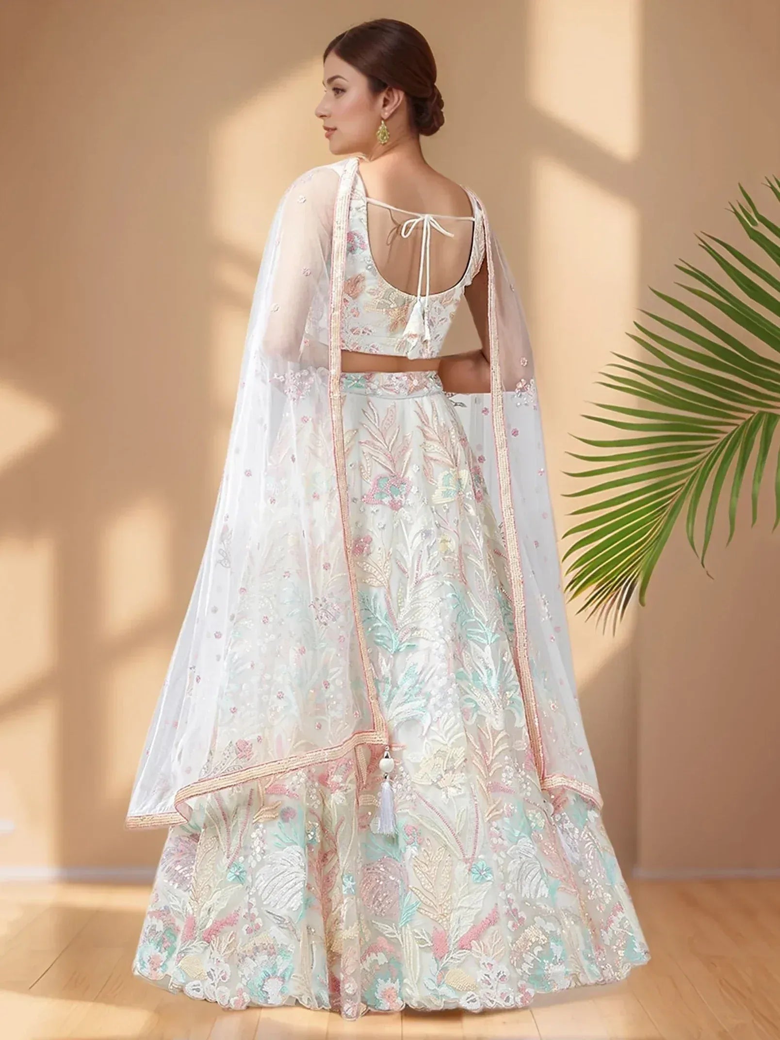 Tulsi Art Wonderful Off-White Sequins Net Reception Wear Lehenga Choli | Grocsy