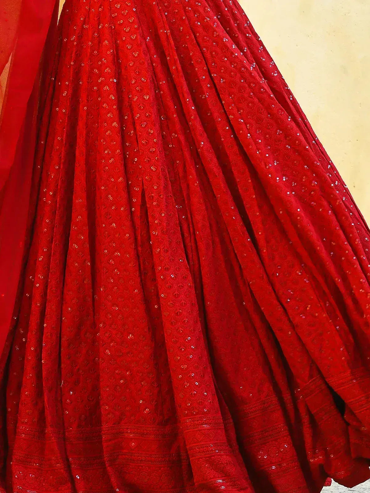 Tulsi Art Wonderful Red Sequins Georgette Sangeet Wear Lehenga Choli | Grocsy