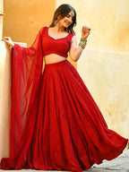 Tulsi Art Wonderful Red Sequins Georgette Sangeet Wear Lehenga Choli | Grocsy