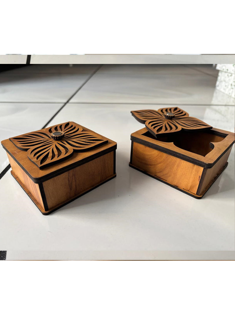 Wood estate Wooden Decor Boxes, Gift Boxes For Home Small Return Gifts Box Empty Container For Dry Fruits Return Gift (Pack Of 2) | Grocsy