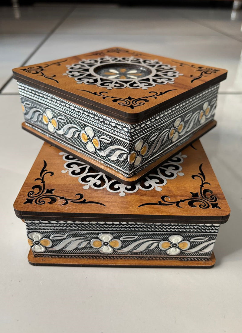Wood estate Wooden Decor Boxes, Gift Boxes For Home Small Return Gifts Box Empty Container For Dry Fruits Return Gift (Pack Of 2) | Grocsy