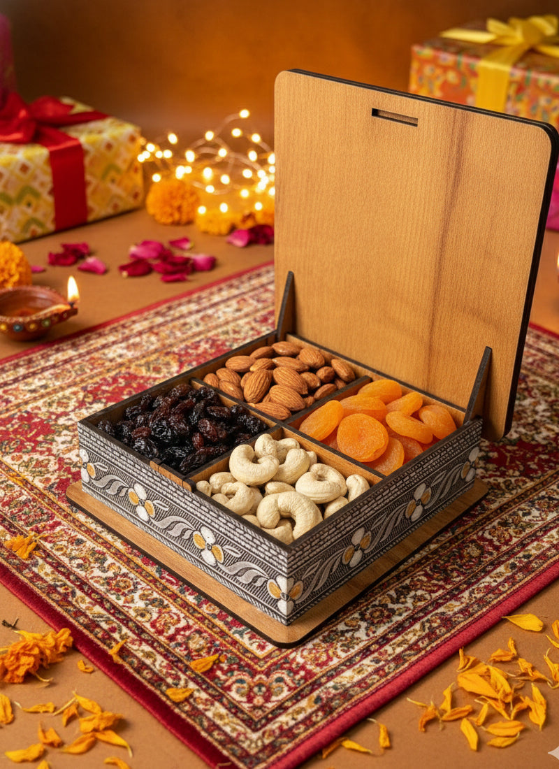 Wood estate Wooden Decor Boxes, Gift Boxes For Home Small Return Gifts Box Empty Container For Dry Fruits Return Gift (Pack Of 1) | Grocsy