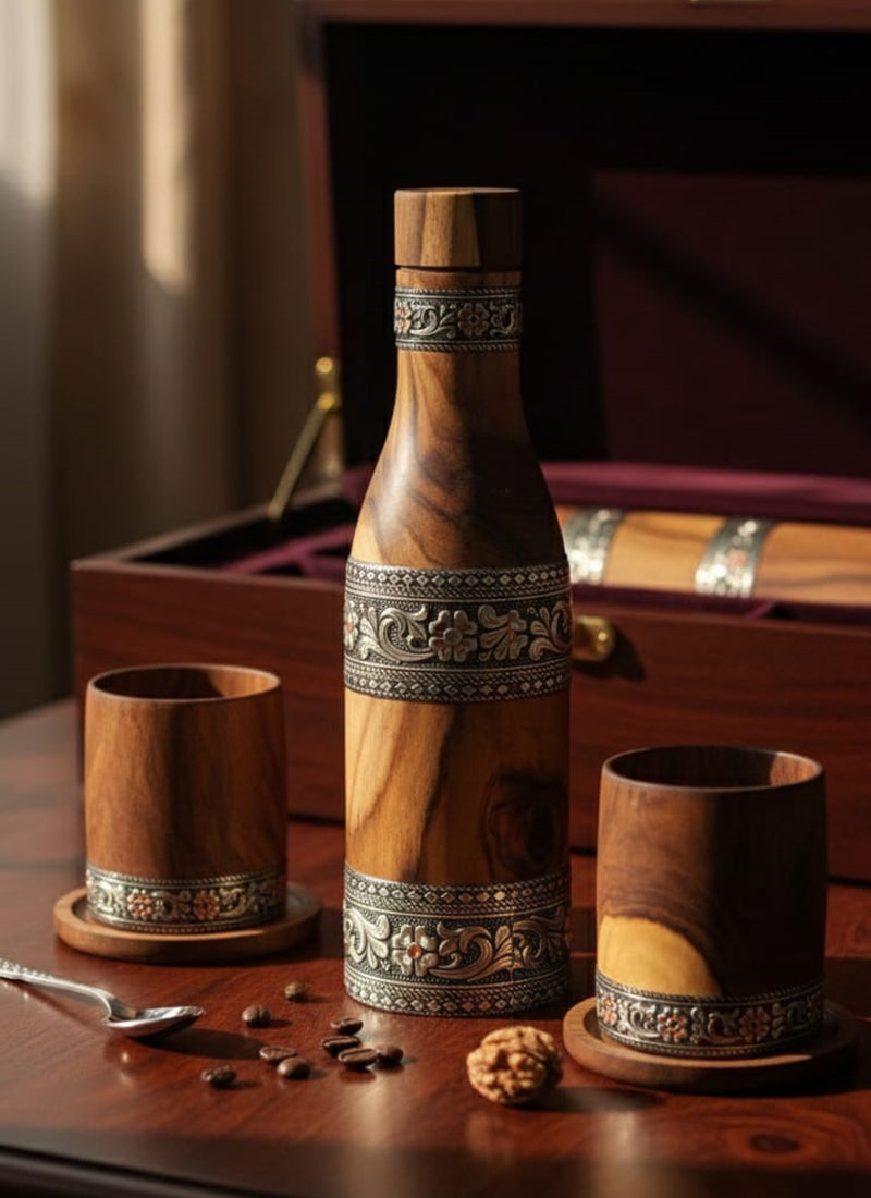 Wood estate Original Wooden Bourbon Drinking Water Glass With Bottle Gifts | Grocsy