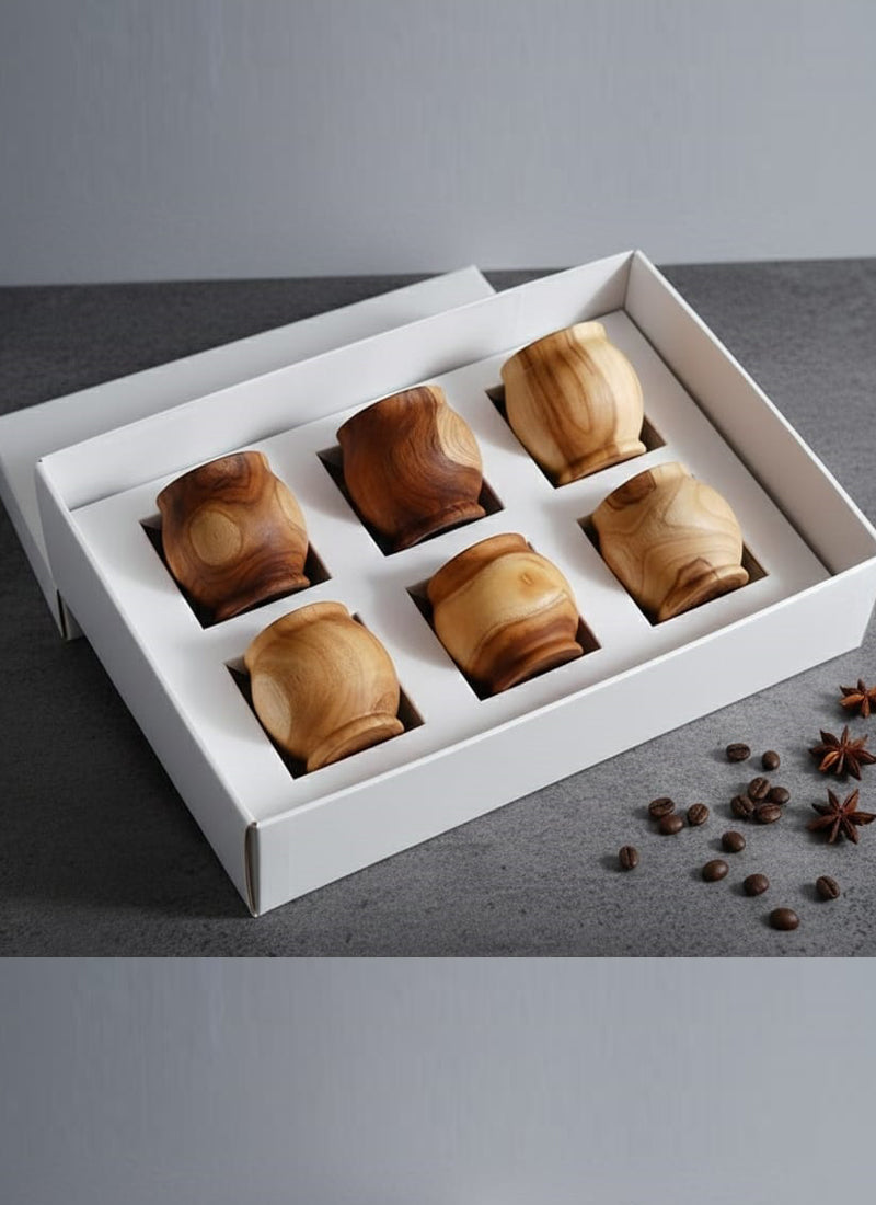 Wood estate Artistic Round Wooden Tea/Coffee Set-Natural Wooden Tea Drinking Cup Coffee Cup | Grocsy