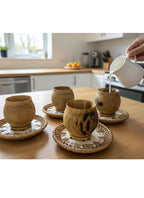 Wood estate Artistic Round Wooden Tea/Coffee Set-Natural Wooden Tea Drinking Cup Coffee Cup | Grocsy