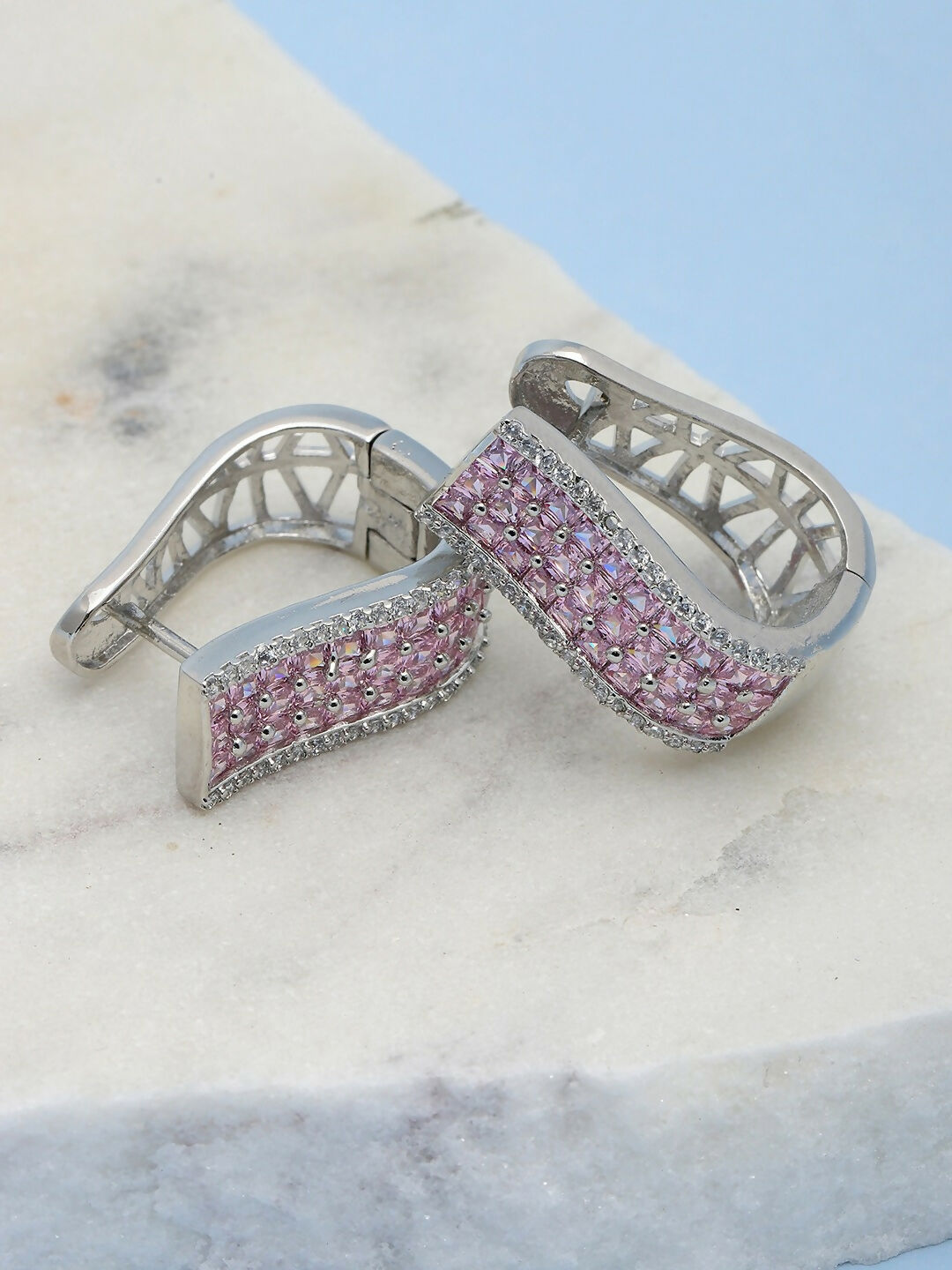 Pink Hoops Earrings- Ruby Raang | Grocsy