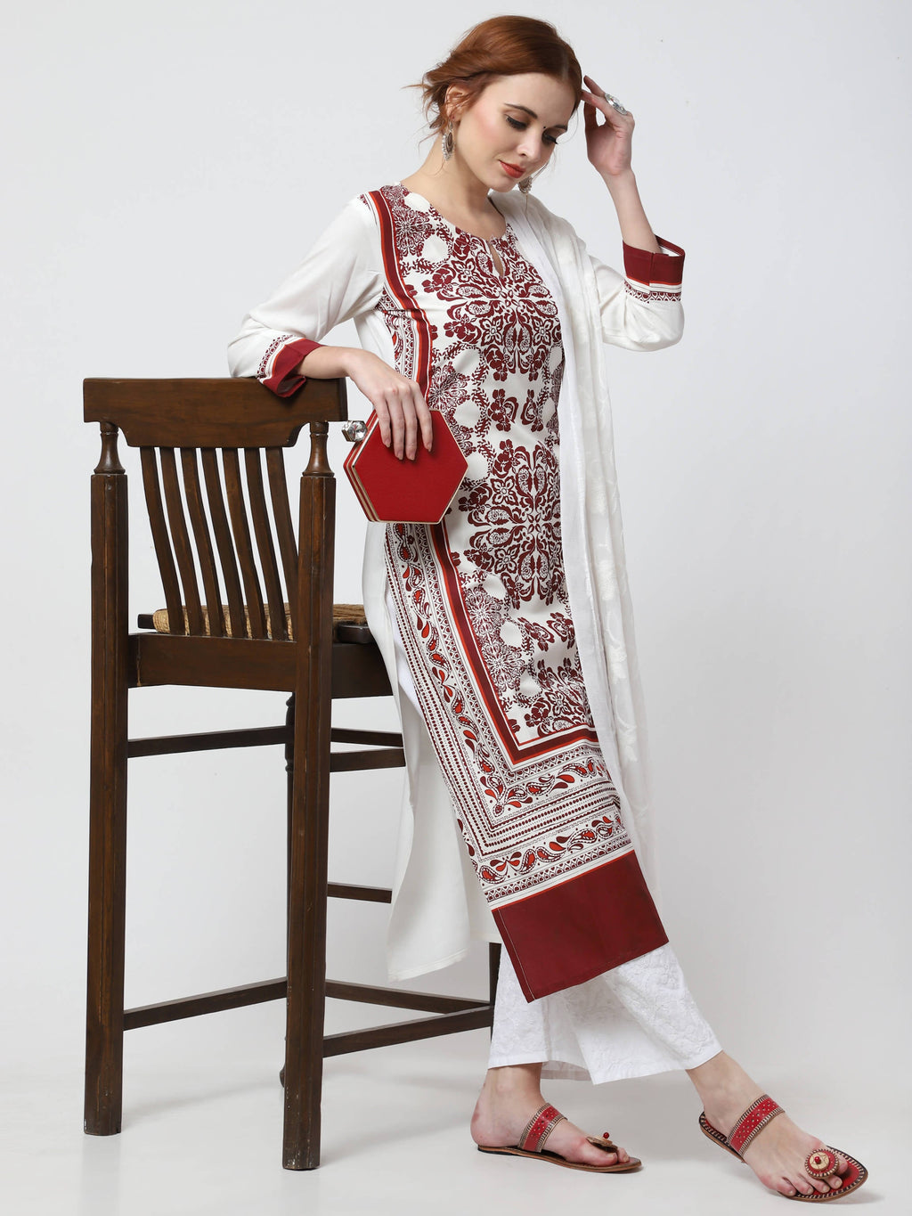 Cheera Kurta With Chikankari Palazzo & Embroidered Dupatta Set (CH092KPD) | Grocsy