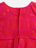Ahalyaa Pink Crepe Floral Printed Kids Kurta with Jacket For Girls | Grocsy
