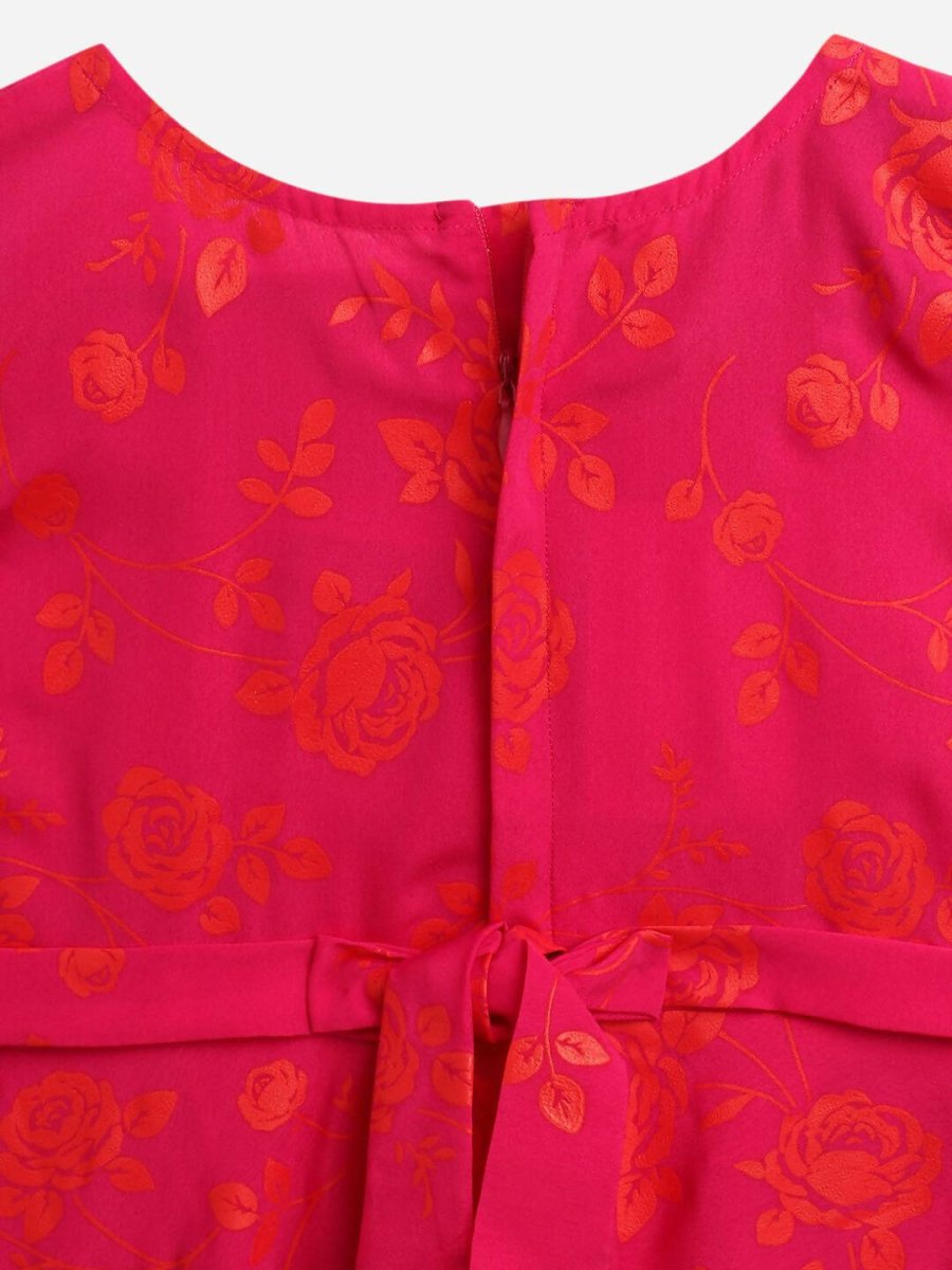 Ahalyaa Pink Crepe Floral Printed Kids Kurta with Jacket For Girls | Grocsy