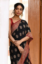 Joban Fashion Black Crepe Chiffon Pure Handloom Banarasi Silk Saree | Grocsy
