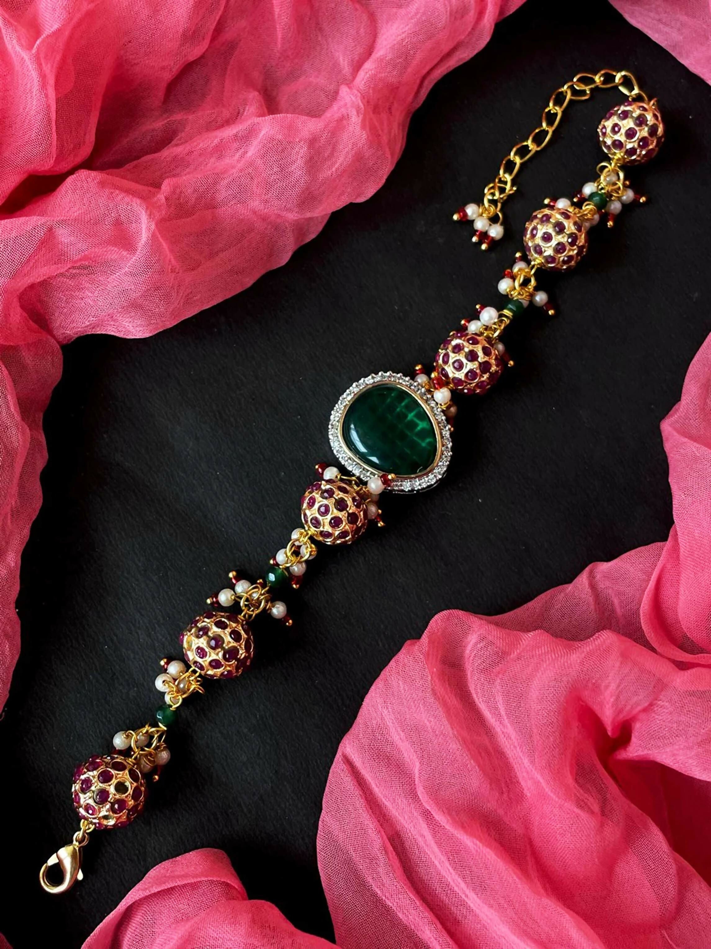 Joban Fashion Multicolor Brass Ad With Monalisa Stone And Ball Beaded Bracelet | Grocsy