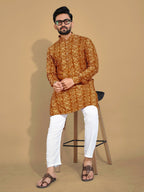 Anaita Mustard Printed Cotton Straight Kurta | Grocsy