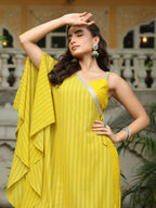 Janasya Yellow Georgette Solid Top Bottom Cape | Grocsy