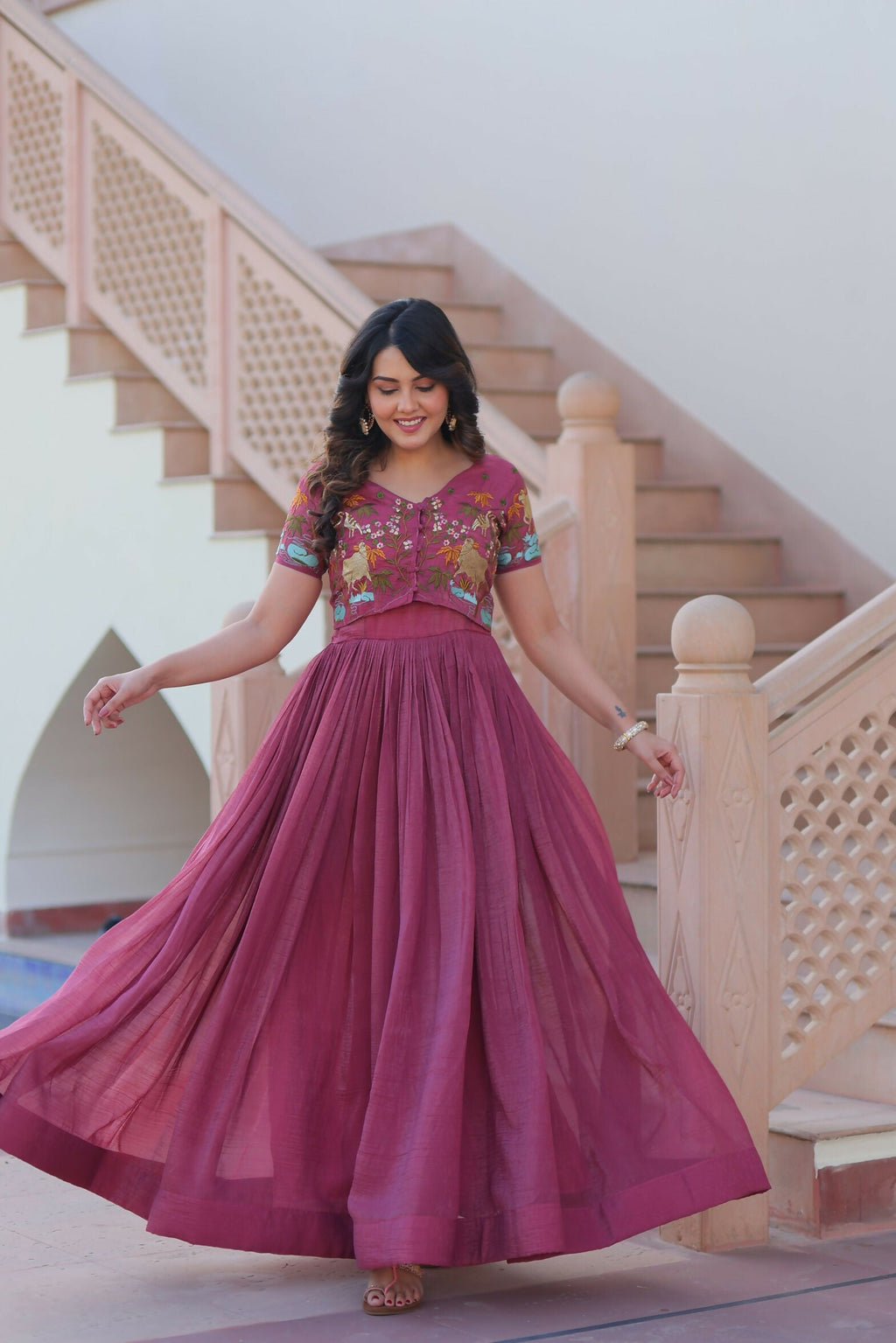 Joban Fashion Pink Crunchy Fabric Sequence Embroidery Work Kurta Set | Grocsy
